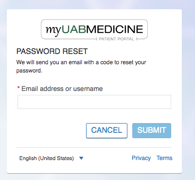 UAB Patient Portal Forget Password